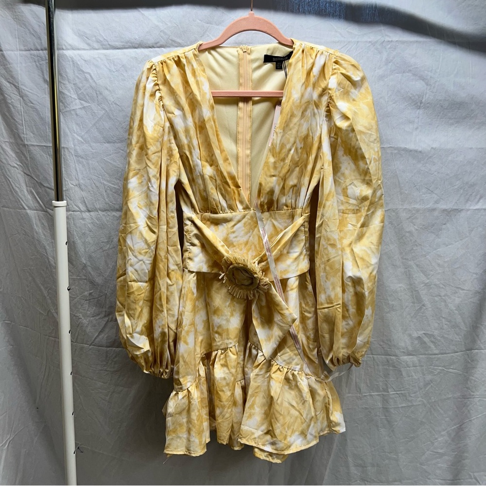 NWT Missguided balloon sleeve plunge dress tie dye size 2